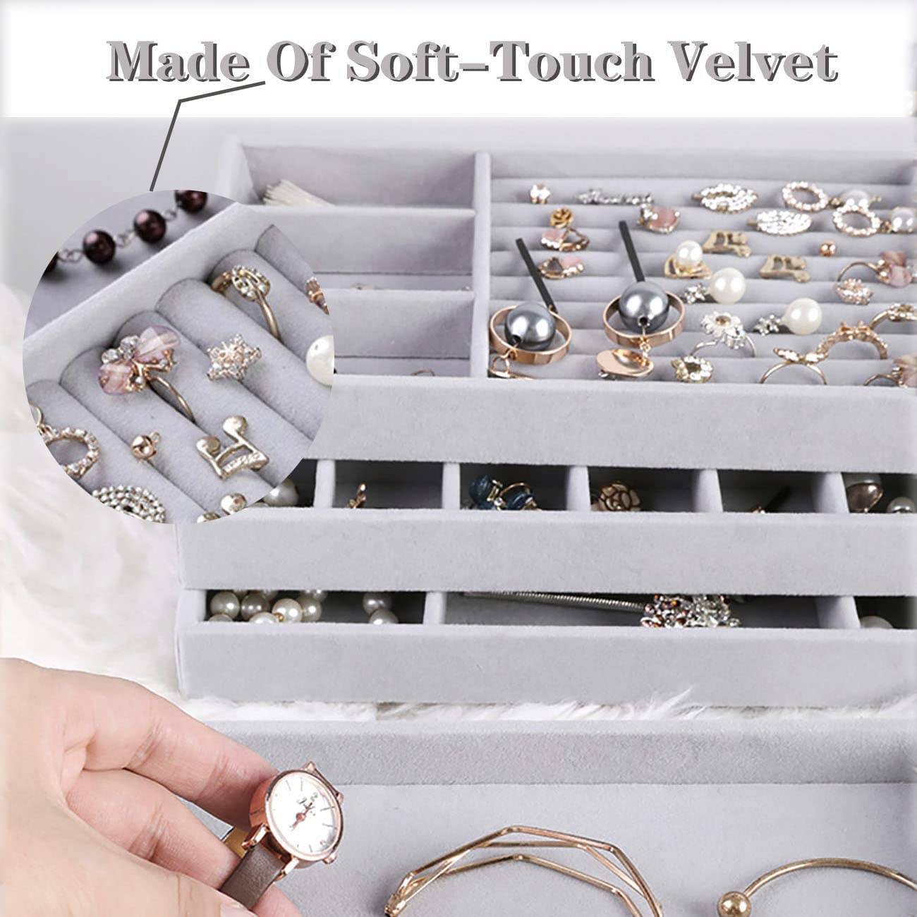 Stackable Velvet Jewelry Organizer For Drawer(4 Pcs)