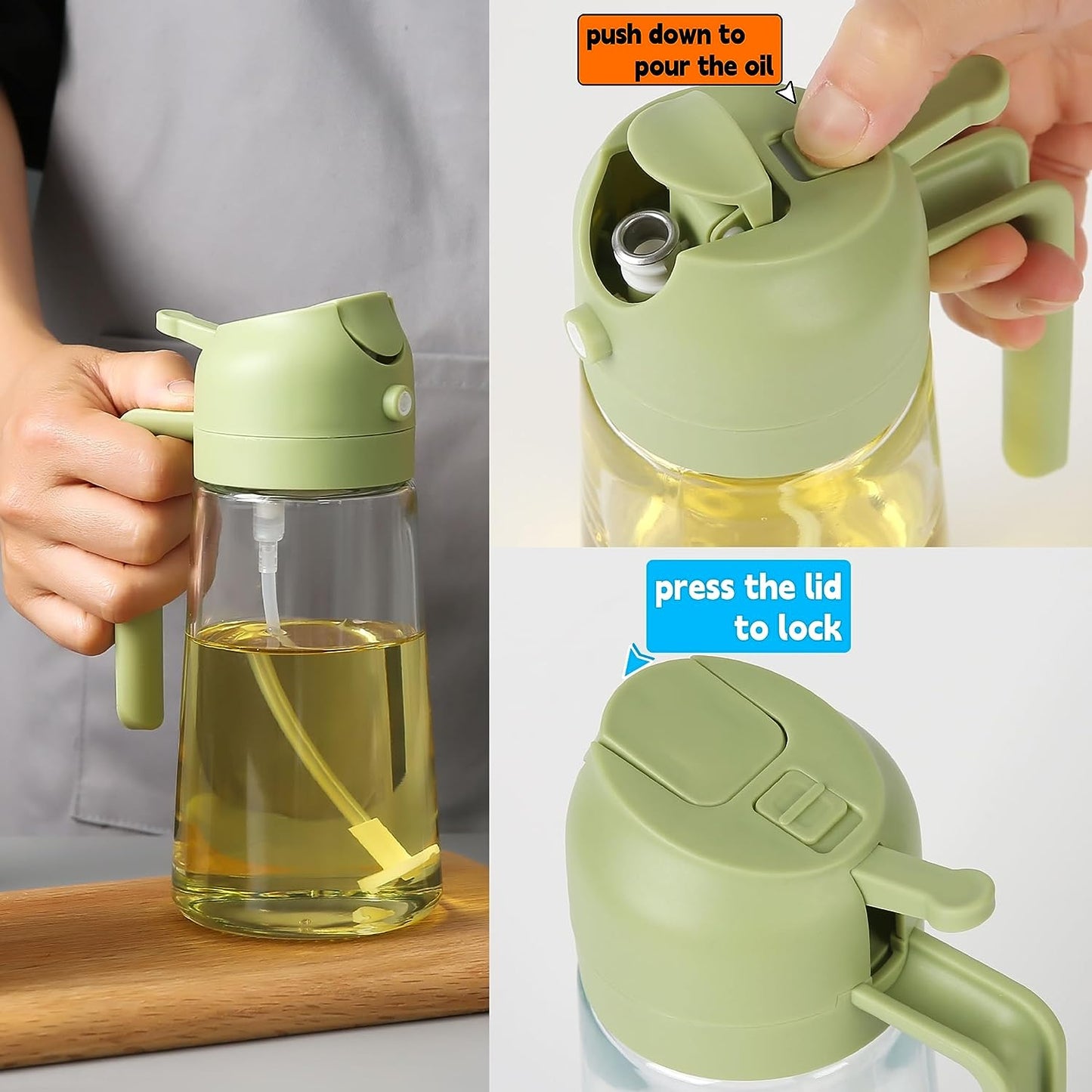 Oil Sprayer + Pouring Bottle for Cooking(14.5oz/430ml)