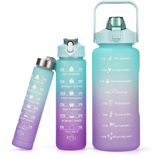 Set of 3 Water Bottle with Motivational Time Marker