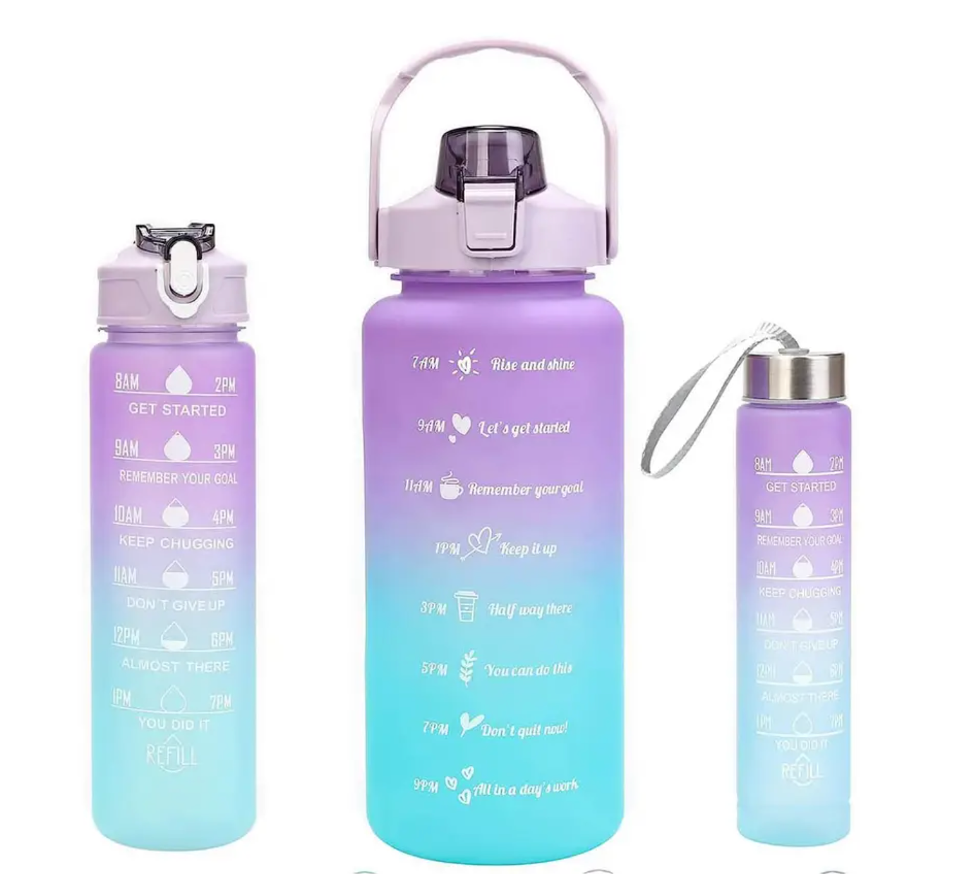 Set of 3 Water Bottle with Motivational Time Marker