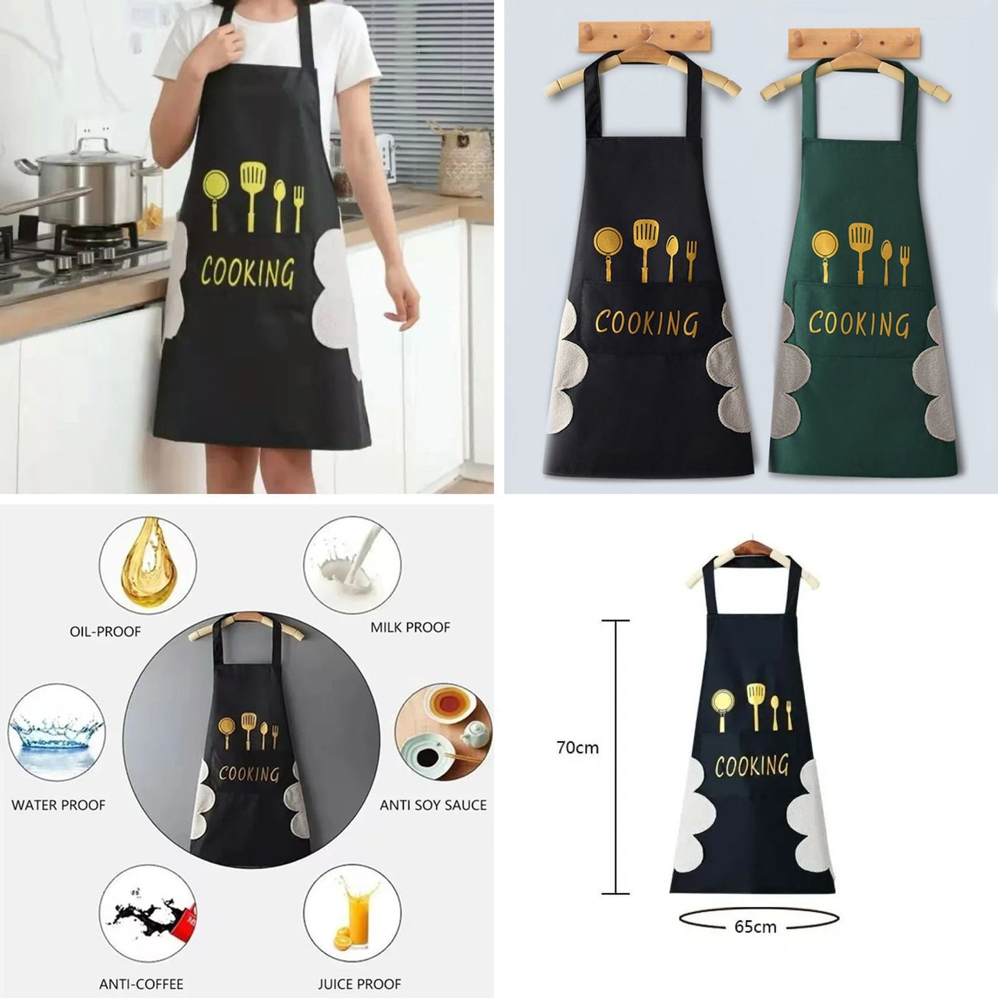 Waterproof Kitchen aprons with Pocket and Hand Wiping Area